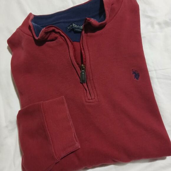 U.S. POLO ASSN. Men's 4XLT 1/4 Zip Red Long-Sleeved Pull Over 100% Cotton Shirt - Picture 1 of 11